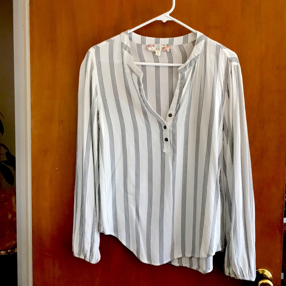 Blue and white striped blouse